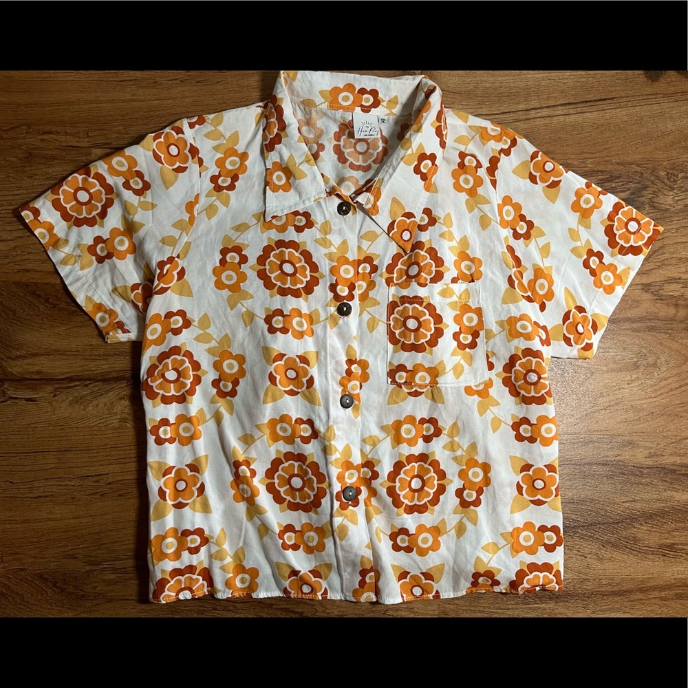 Her Pony The Label floral button up crop top